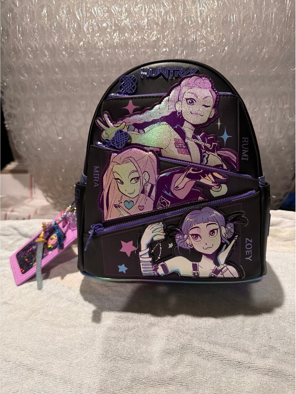 Loungefly K-pop Demon Hunters HUNTR/X Mini Backpack with Photo Card Charm NWT